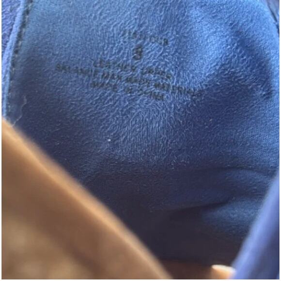 Minnetonka Ashley Espadrille Wedge Sandals Blue Leather Fringe Ankle Strap Sz 8 - Picture 2 of 5